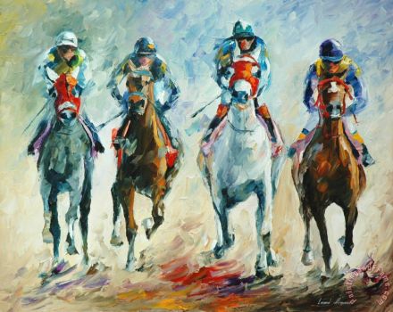 Horse Racing Painting by Collection 1; Horse Racing Art Print for sale